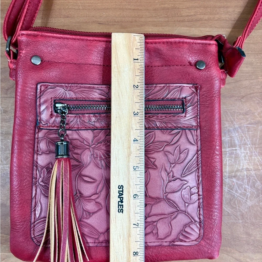 Liz Soto Ruby Red Vegan Leather Multi Pocket Crossbody with Adjustable Strap